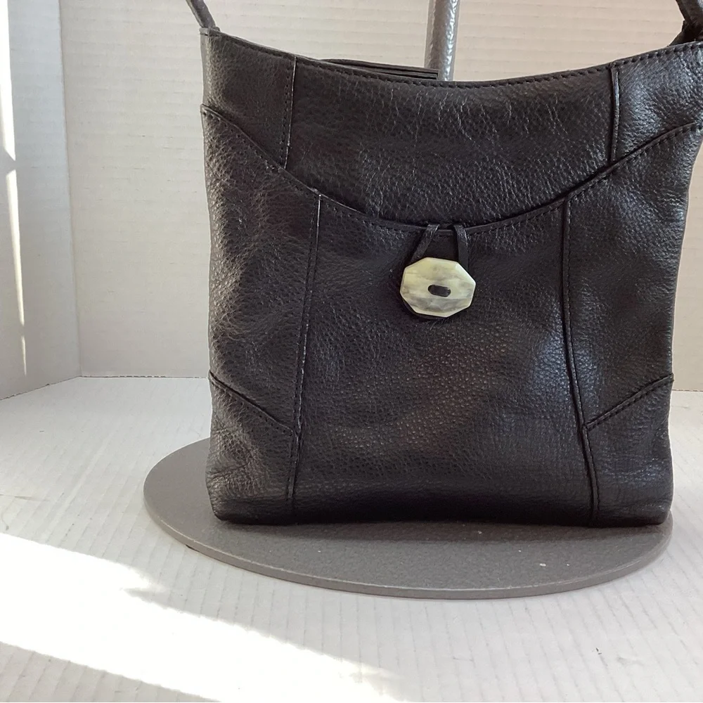 J Jill Black Leather Crossbody with real stone enclosure. JS4